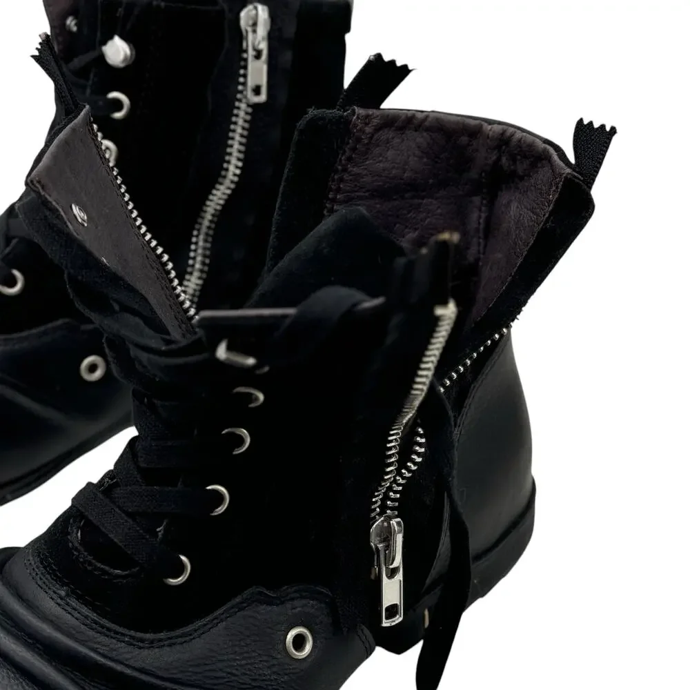 OTTO ZONE Moto Leather Suede Boots Men's 10 Black Streetwear Double Zip Biker